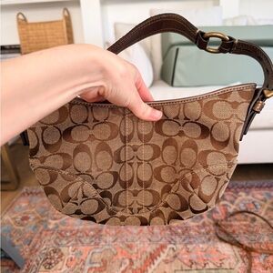 Coach Brown/Tan Signature Crescent Shoulder Bag
